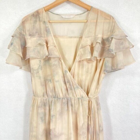 LC Lauren Conrad Watercolor Ruffle Faux Wrap Flounce Sleeve Dress Romantic Fairy - Picture 3 of 8